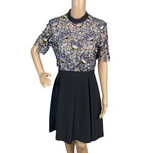 Anthropologie VICOLO Crochet Lace Floral Colorblock Fit & Flare Dress SZ S